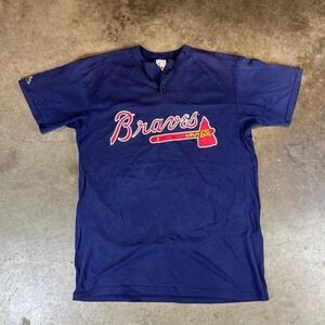 Vintage 80s Atlanta Braves single stitch navy blue MLB jersey Men's Size L